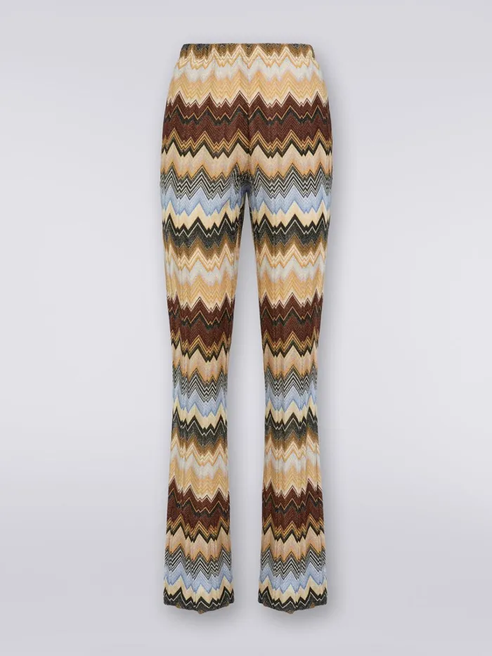 Women Viscose Chevron Pleated Flared Trousers With Lurex Multicoloured Missoni Trousers