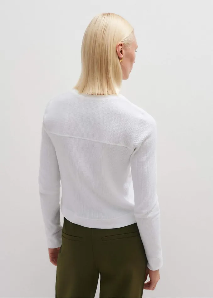 Women Waffle Texture Henley Top Soft White MEEM