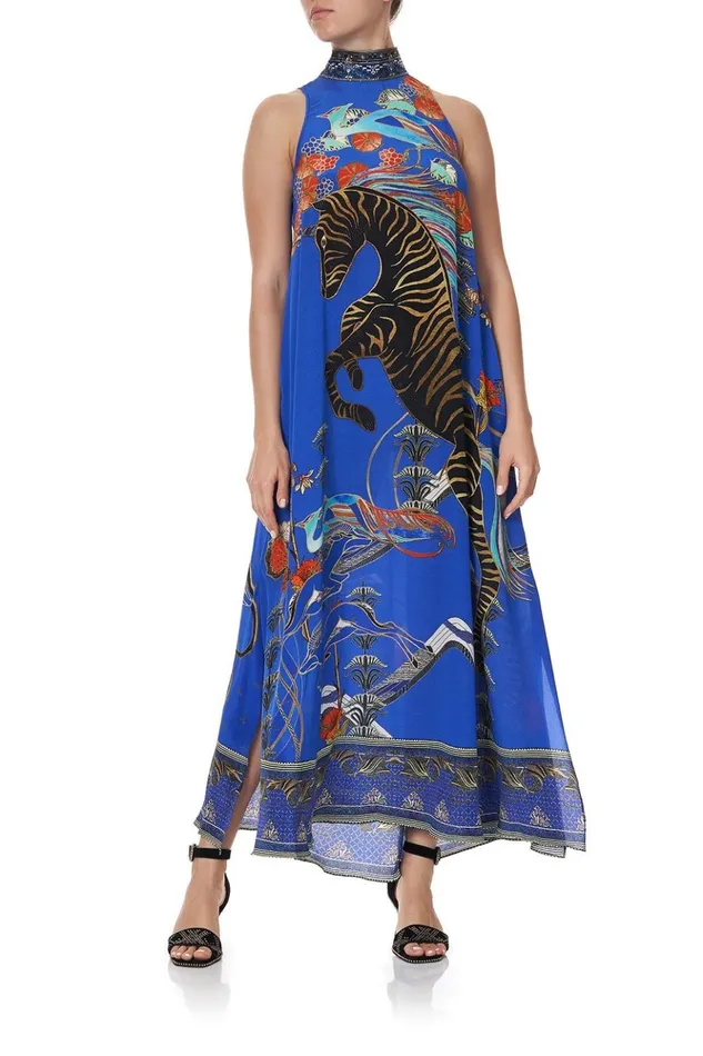 Women Wedding Guest Dresses Camilla High Neck Dress With Back Neck Tie Tree Of Life