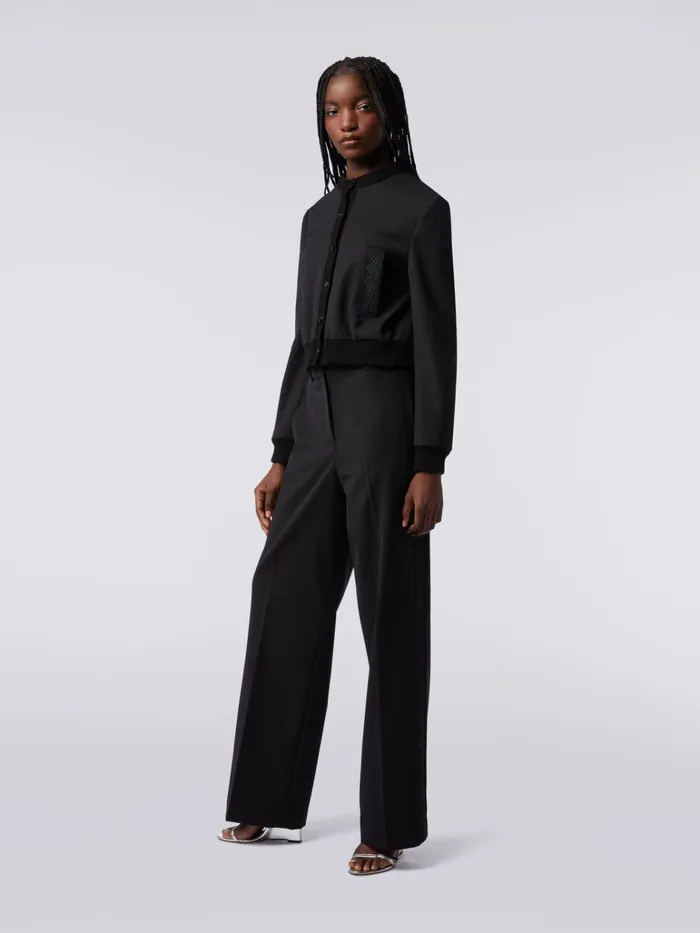 Women Wool Blend Bomber Jacket With Zigzag Inserts Black Missoni Coats and Jackets Women Wool Blend Bomber Jacket With Zigzag Inserts Black Missoni Coats and Jackets