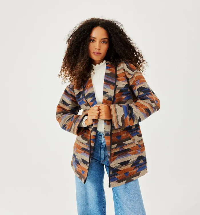Women Woven Folky Jacket 8211 Chestnut Brown Print Promod Jackets