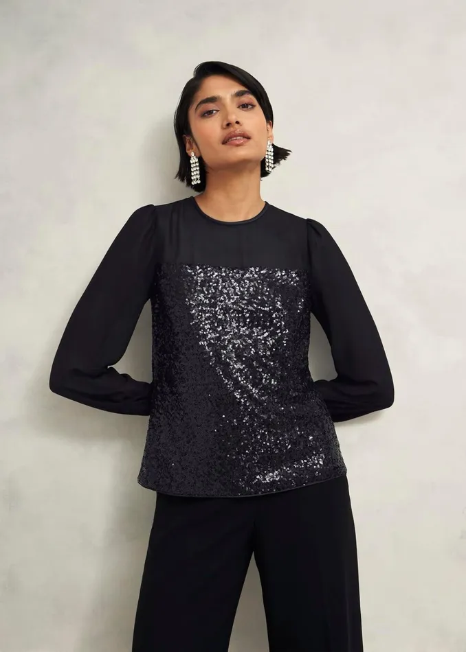 Women Zariah Sequin Top Black Hobbs Tops