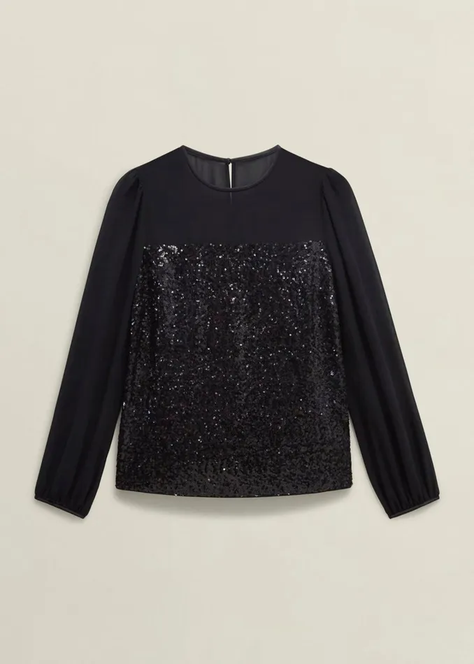 Women Zariah Sequin Top Black Hobbs Tops