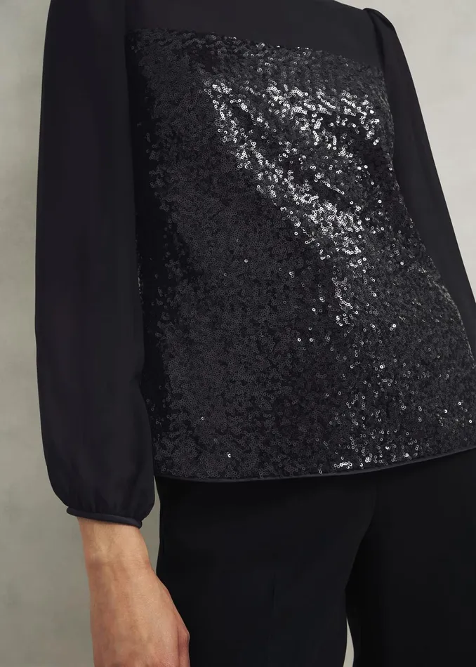 Women Zariah Sequin Top Black Hobbs Tops