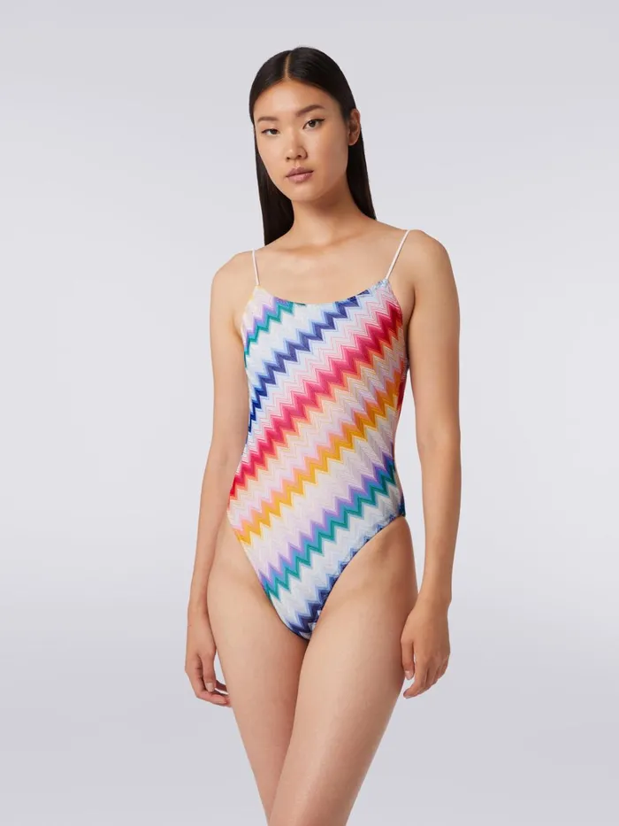 Women Zigzag OnePiece Swimming Costume With Lurex Multicoloured Missoni Swimsuits