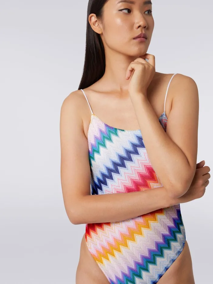 Women Zigzag OnePiece Swimming Costume With Lurex Multicoloured Missoni Swimsuits