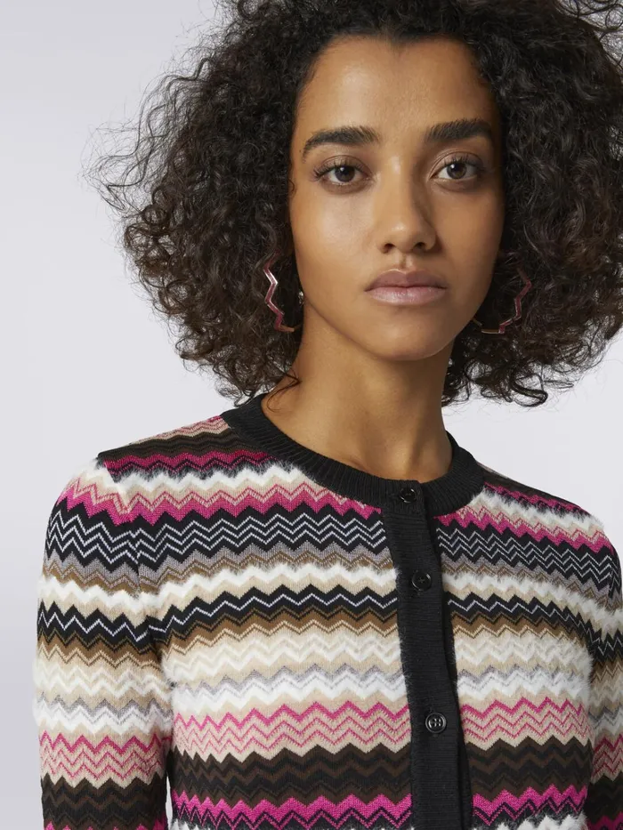 Women Zigzag Wool And Cotton Knit CrewNeck Cardigan Multicoloured Missoni Knitwear Women Zigzag Wool And Cotton Knit CrewNeck Cardigan Multicoloured Missoni Knitwear
