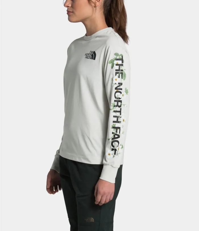 Womens The North Face Casual Tops Long Sleeve Himalayan Bottle Source Tee Light Tin Grey
