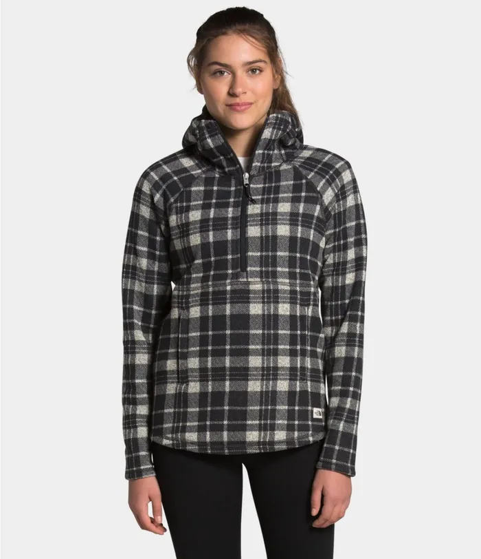 Womens The North Face Fleece Printed Crescent Hooded Pullover Vintage White Heritage 2 Plaid Print