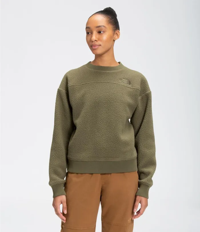 Womens The North Face Hoodies and Sweatshirts Sherpa Pull Over Crew Burnt Olive Green