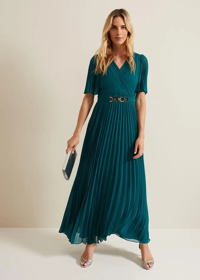 Yasmina Pleated Maxi Dress Green Women Phase Eight Dresses