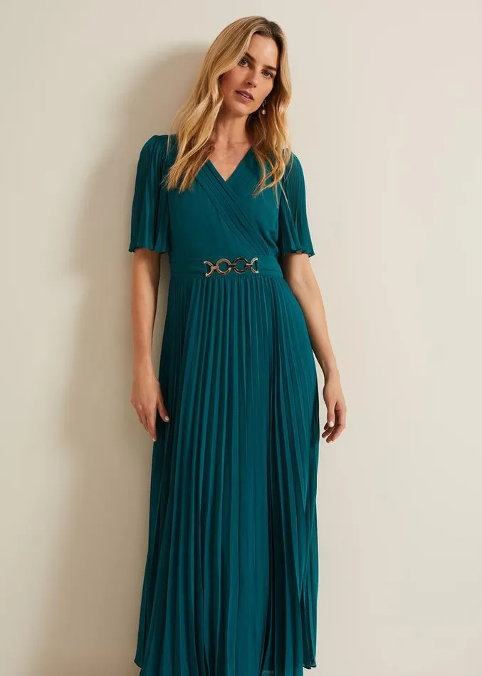 Yasmina Pleated Maxi Dress Green Women Phase Eight Dresses