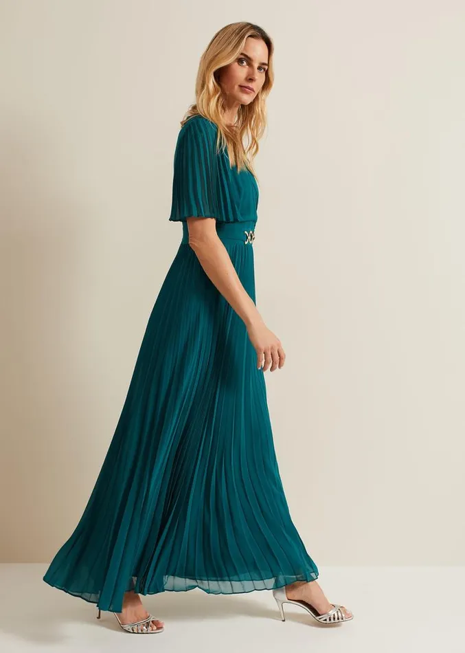Yasmina Pleated Maxi Dress Green Women Phase Eight Dresses